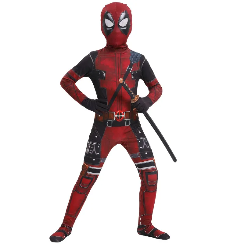 Disfraz de Deadpool para Niños de 3 a 12 Años con Bolsa para Espada y Máscara, Cosplay de Superhéroe para Niños y Niñas, Fiesta de Carnaval, Fiestas Temáticas de Superhéroes