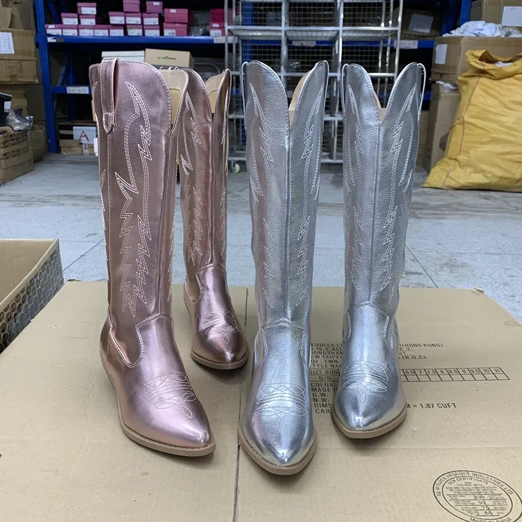 

Faionable Simple ort Chunky Heel Women's Boots Spring Autumn Pointed Toe Slip-On Booties Mid-Calf Faion Boots