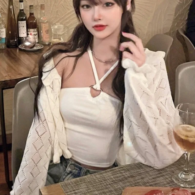 

Simple Cardigans for Women Spring Clothing Ladies Fashion Sweet Girls All-match Slim Sexy Hollow Out Design Soft Sunscreen Fit