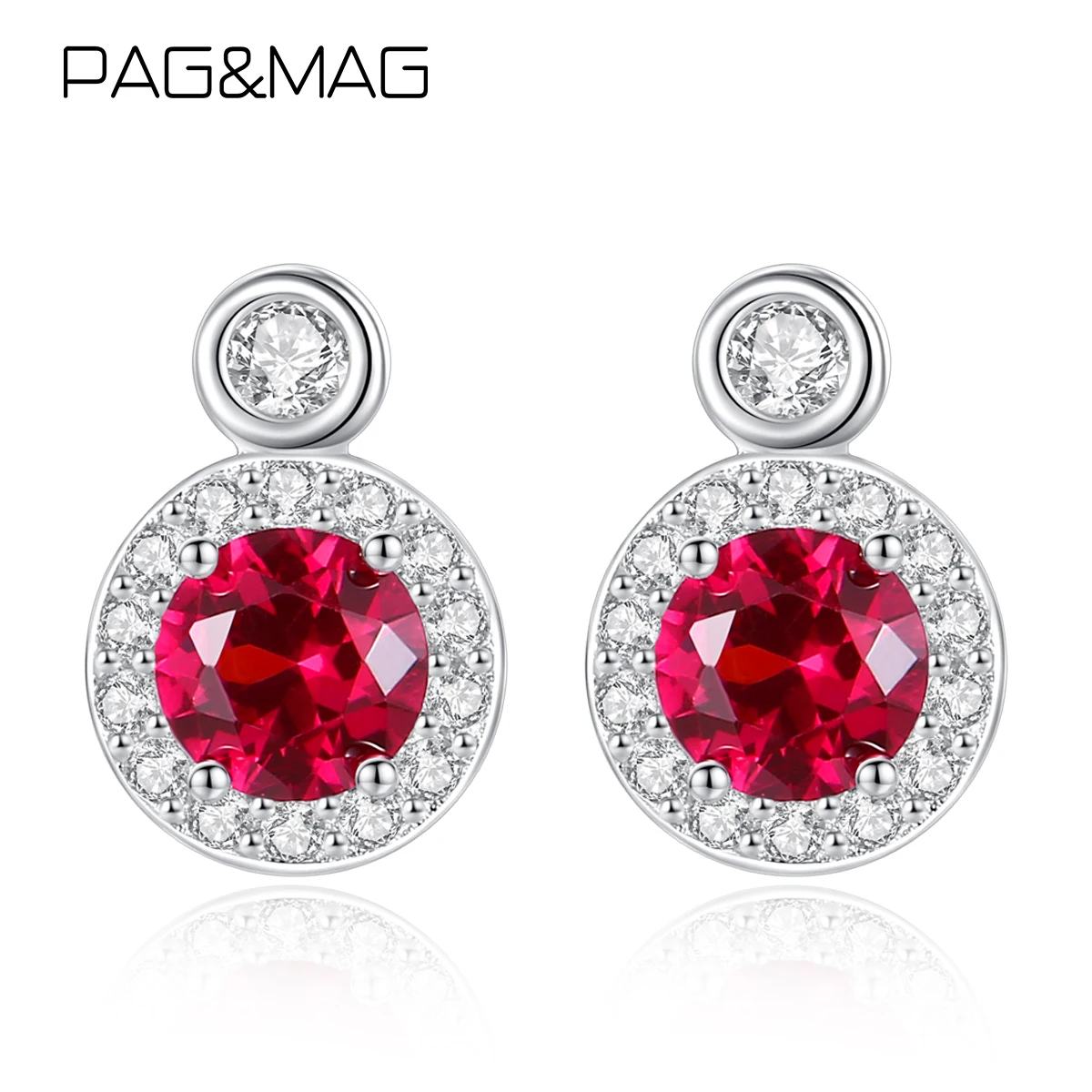 

PAG&MAG S925 Vintage Red Color Stud Earrings Brilliant Gemstone Elegant Decorated Jewelry for Women Ladies Party Prom Accessorie