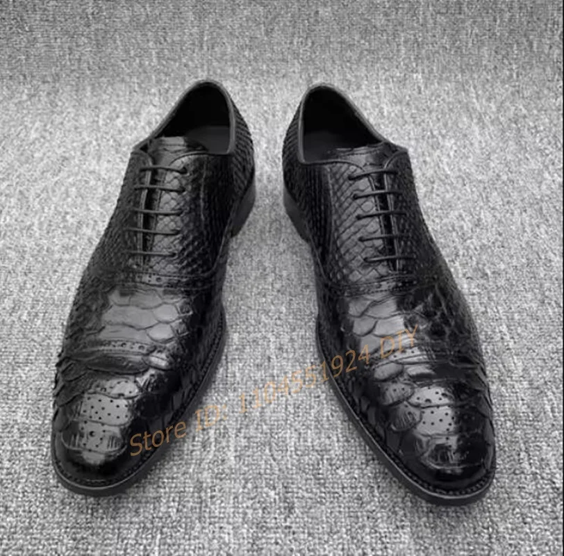 

Men Black Leather Stone Pattern Oxfords Gentleman Square Business Work Lace-Up Party Wedding Shoes Formal Shoes Men Gifts
