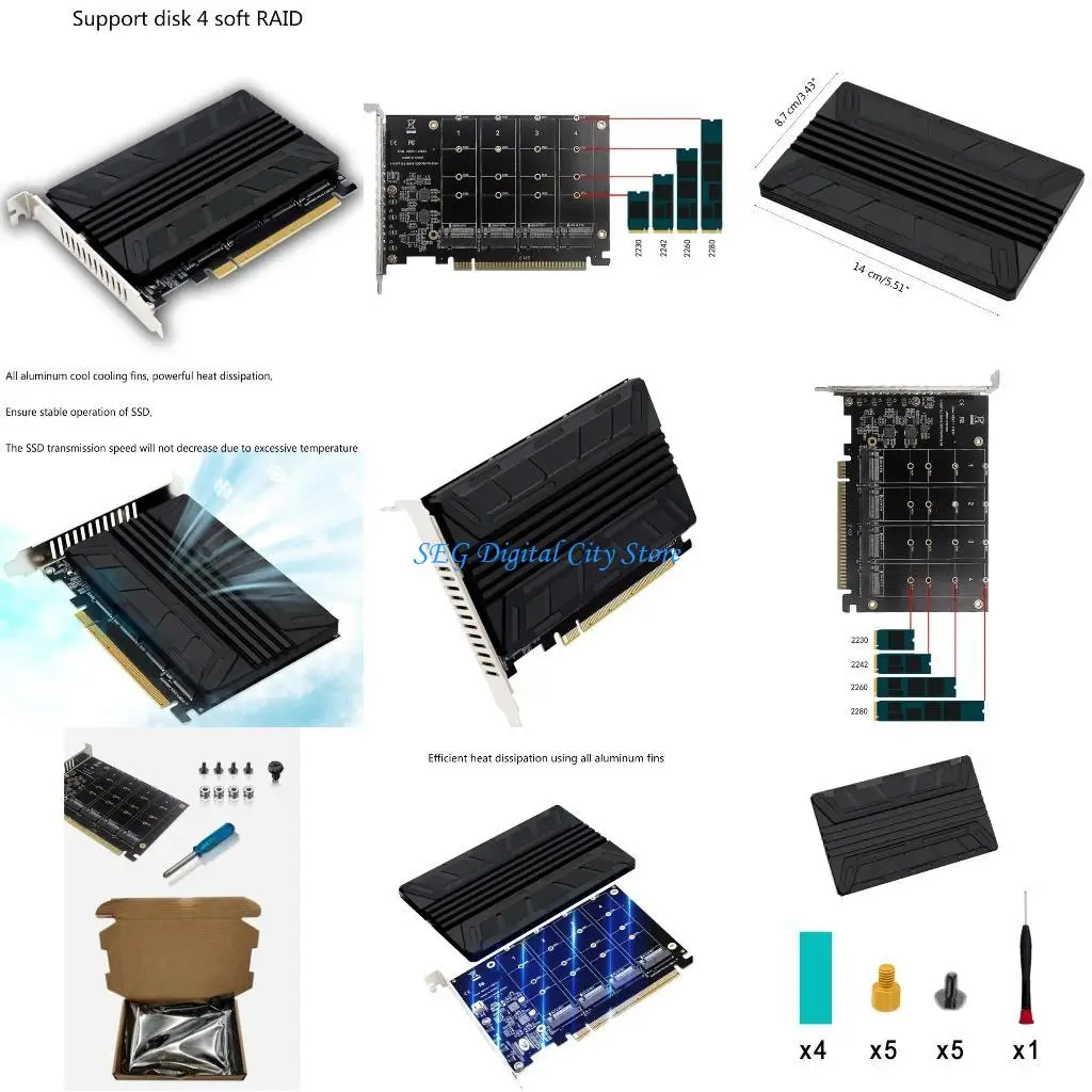 

U75B Improve Computer Storage Capacity with PCIe x16 Adapter with Heatsinks
