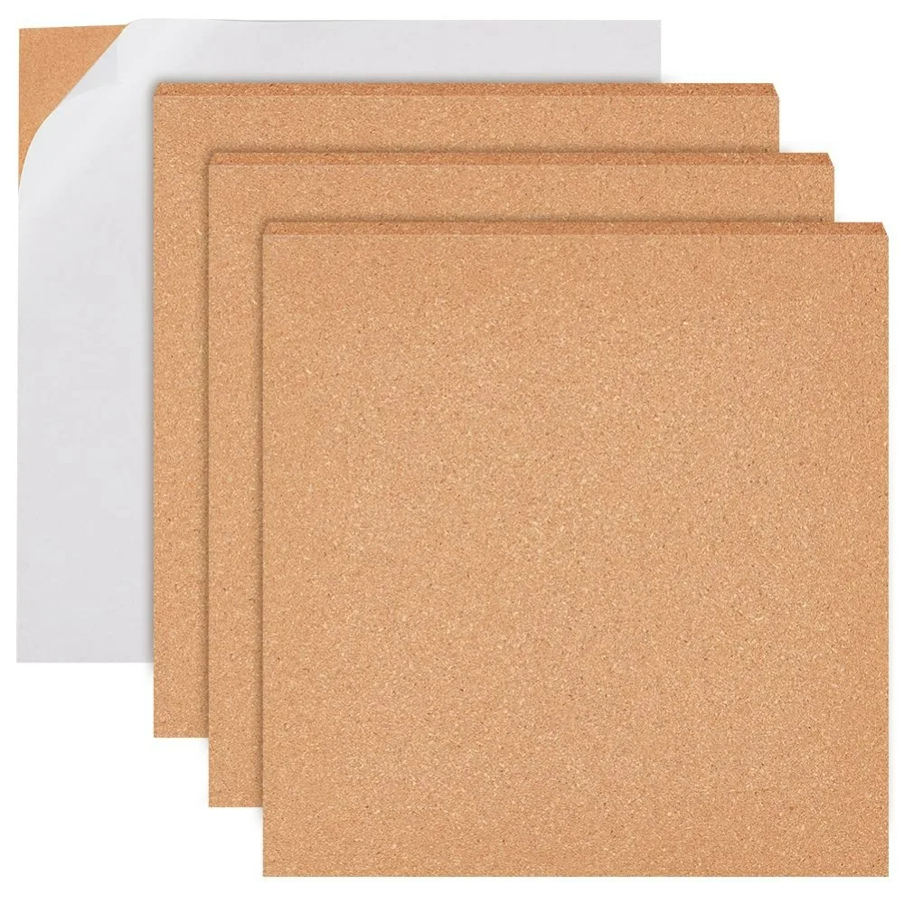 

4pcs Rectangles Self-Adhesive Cork Sheets 11.8 x 12.2 Inch Reusable Cork Backing Sheets for Wall Decoration Party and DIY Craft