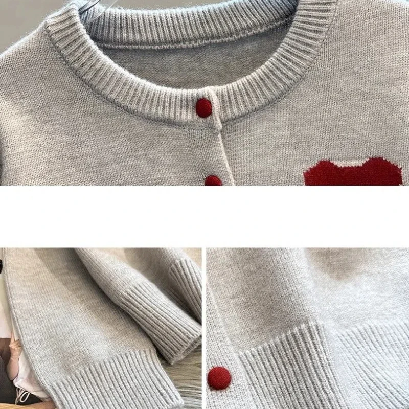 Knitted Cardigan Sweater Women\'s Autumn Winter 2024 New Spliced O-Neck Button Fashion Solid Color Loose Casual Long Sleeved Top