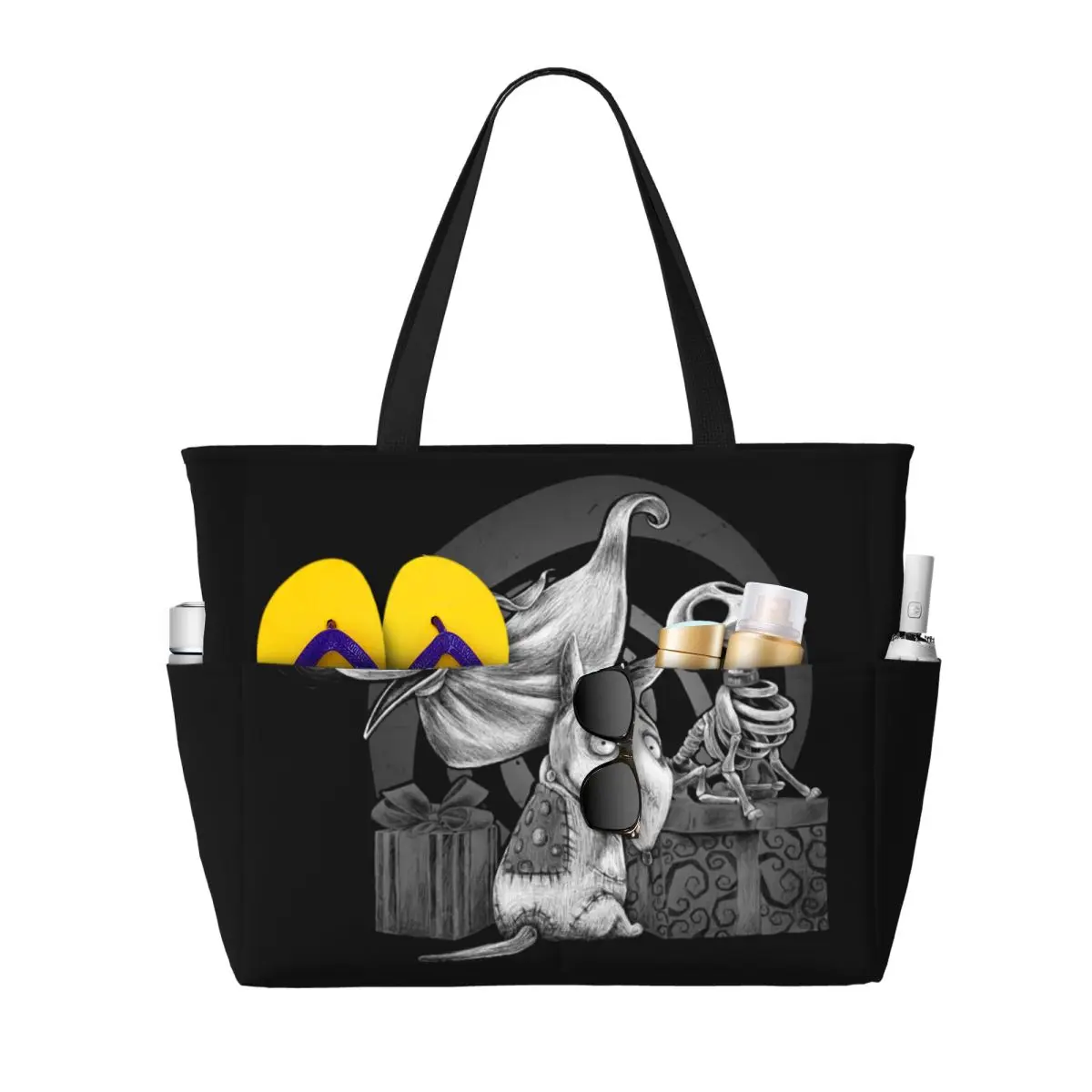 Custom Sparky Frankenweenie Beach Tote Bag for Women Extra Large Gym Carry On Creepy Dog Travel Shopping Bags