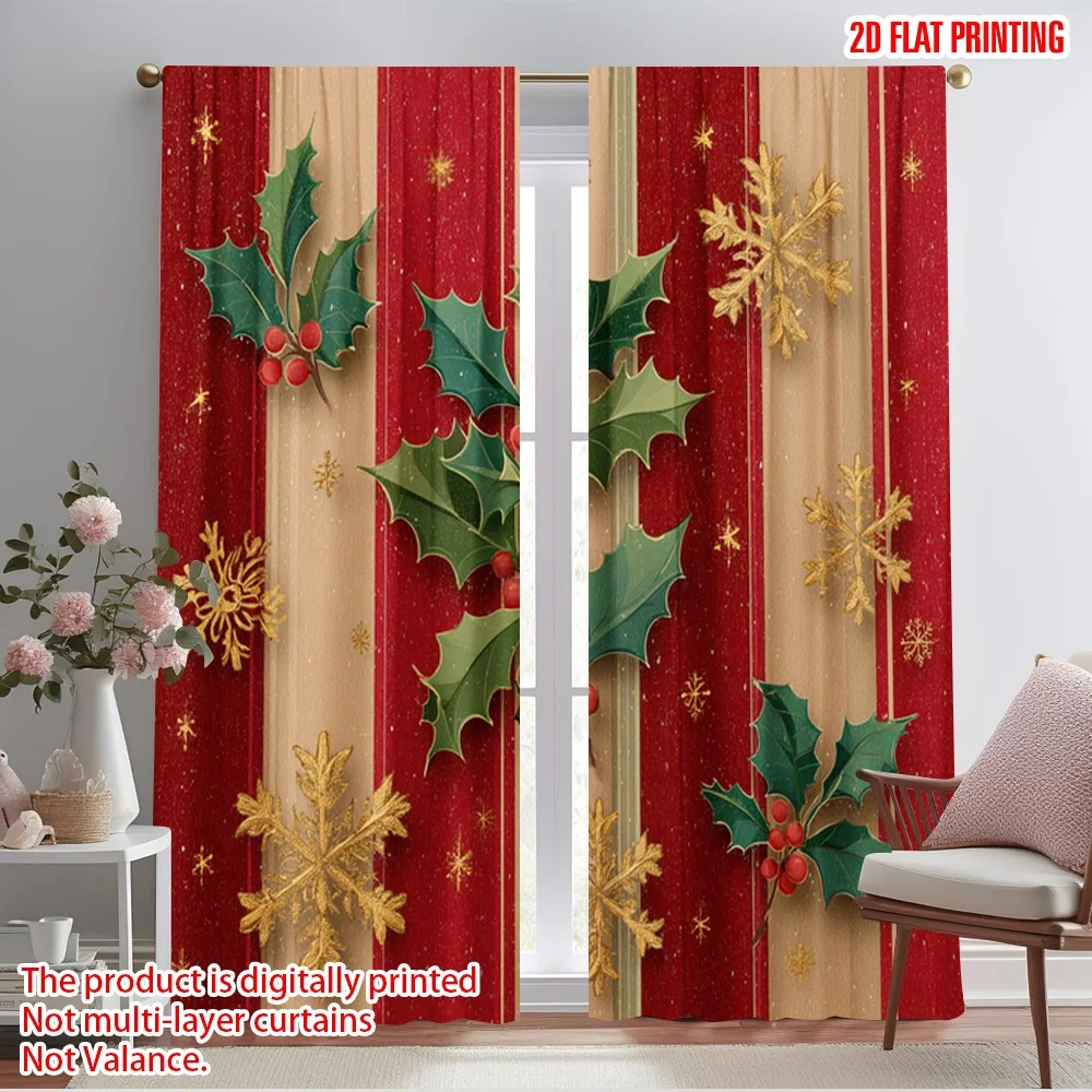 

2pcs,2D plane printing Curtains Roller Blinds The True Spirit of Christmas Quote Versatile Polyester (without rod) Festive Use
