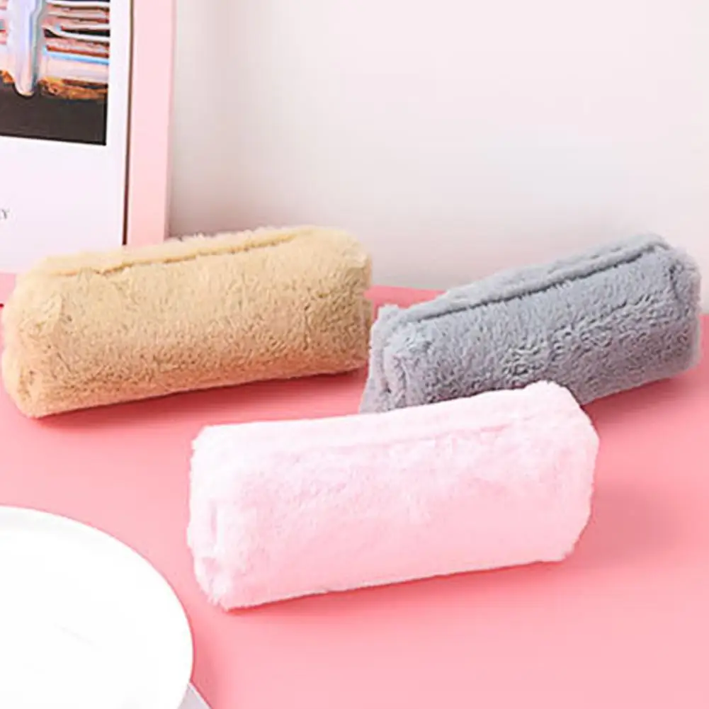 กล่องดินสอที่มีประโยชน์ของขวัญที่สมบูรณ์แบบสไตล์เกาหลีสีทึบผ้ากำมะหยี่ขนยาวกระเป๋าดินสอกระเป๋าดินสอขนาดเล็กนิ่มชุดเครื่องเขียน