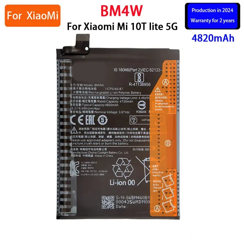 

2024 years Brand New BM4W 4820mAh Battery For Xiaomi Mi 10T lite 5G High Quality Phone Replacement Batteries