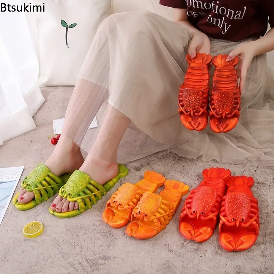 New 2026 Summer Fun Cartoon Lobster Slippers PVC Soft Bottom Cool Slippers Fashion Men and Women Couple Non Slip Beach Slippers