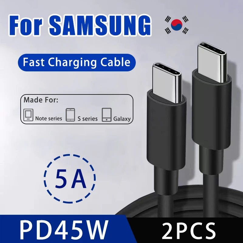 For SAMSUNG 2PCS PD 45W 5A USB C Cable For Samsung Galaxy S22 S23  Ultra Note 10+ 5G 20 A53 A54  USB C Fast Charging Data Cable