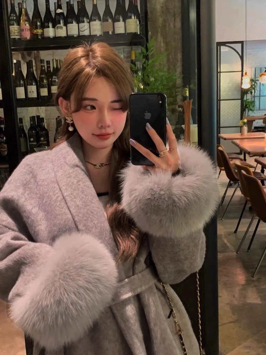 

Женское маленькое двустороннее кашемировое пальто из лисьей шерсти с короткой талией, зимние модные повседневные куртки из материкового Китая для женщин