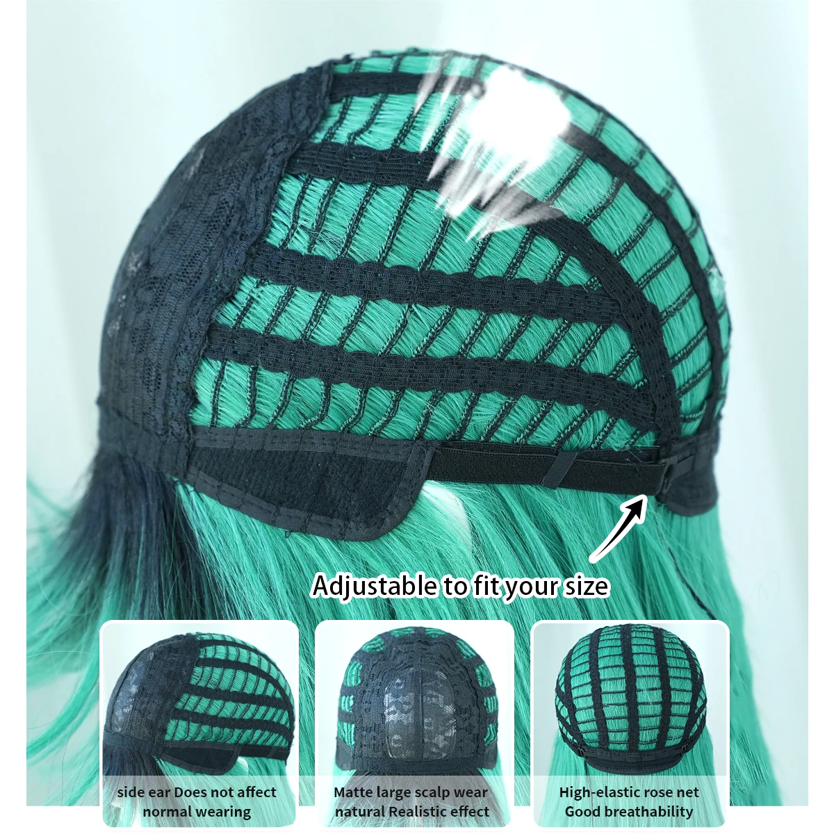 NAMM Long Straight Grass Green With Black On Top Wig With Bangs for Women Popular Sweet Synthetic Wig for Daily Cosplay