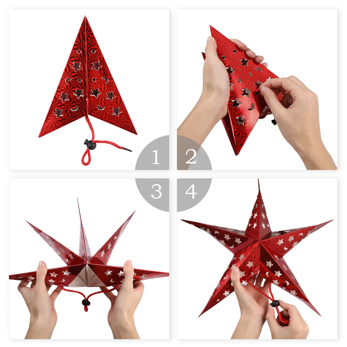 

5Pcs Red Pentagram Paper Star Lampshades Hanging Decoration for Birthday Wedding Party Home Room Decorative Lamp