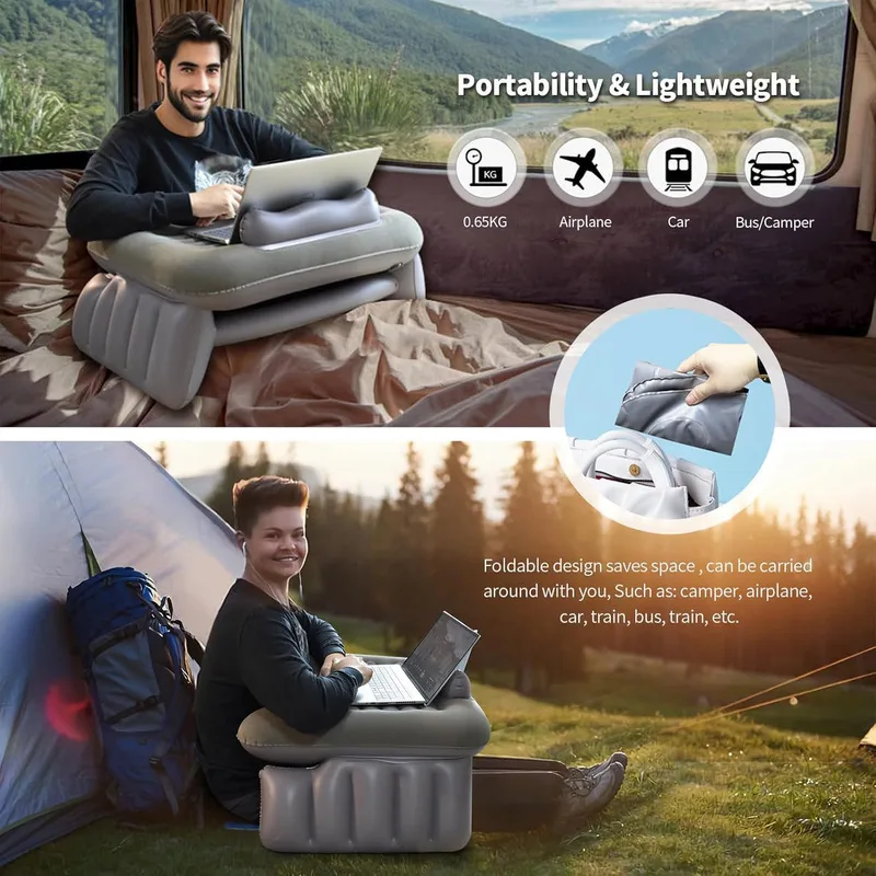 New Travel Reading Mat Computer Desk Folding Home Leisure Inflatable Table Portable Laptop Desktop Playing Working Gaming Pillow