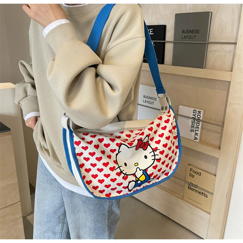 

Sanrio Hello Kitty Shoulder Bag Cute Cartoon Schoolgirl Large Capacity Commuting Shopping Study Canvas Messenger Bag Gifts