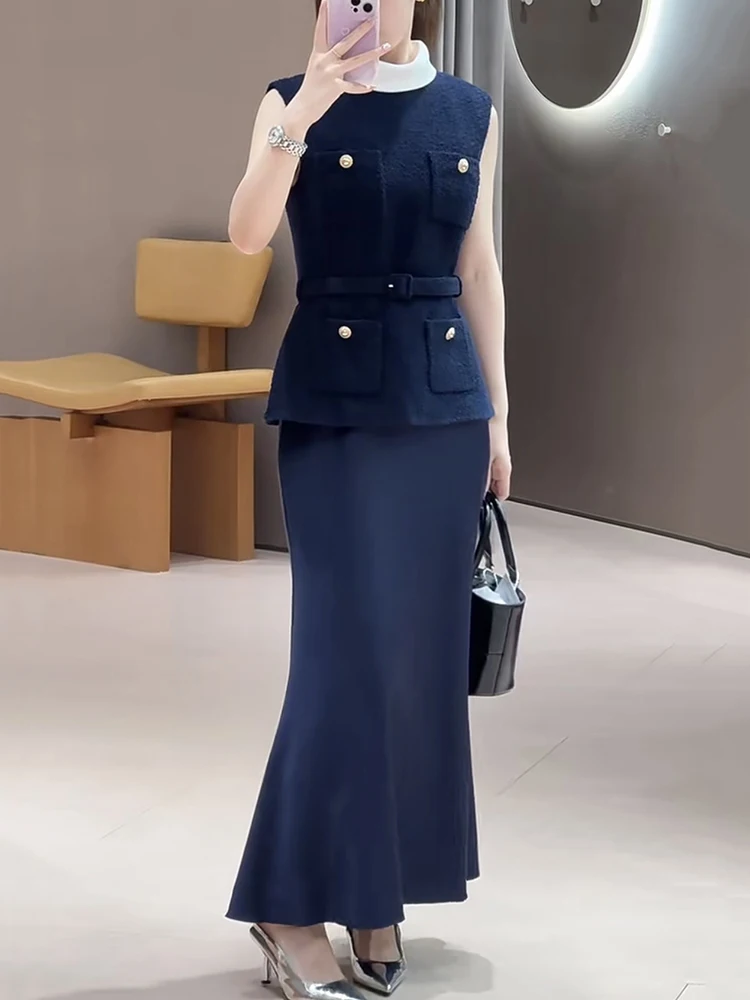 Twee lange mouwloze jurken uit de nieuwe stijl van 2025, met een hoogwaardige en elegante damesachtige stijl, nauwsluitend vest en nep