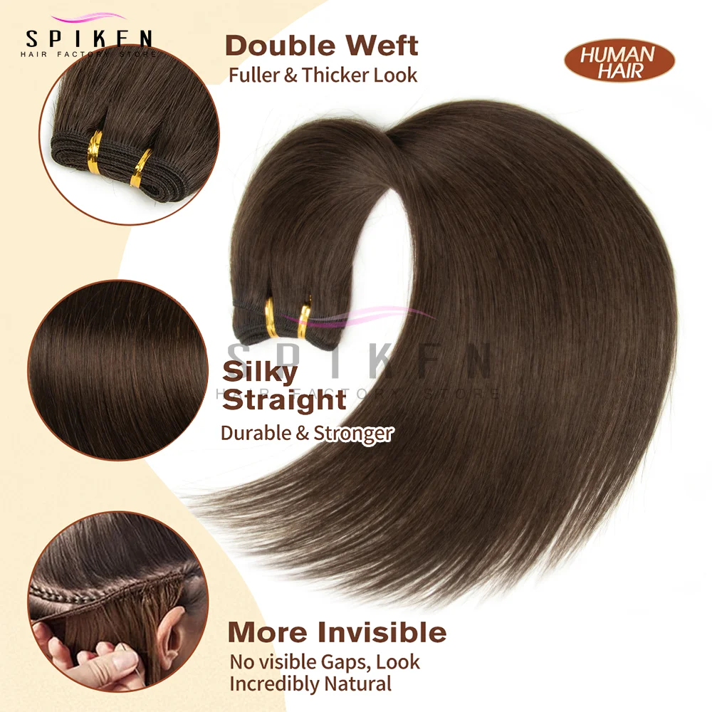 SPIKFN 리얼 천연 금발 인모 헤어 번들 플래티넘 인모 엮임 머리카락 이중 웨프트 50g 12-24인치 블랙 브라운 블론드