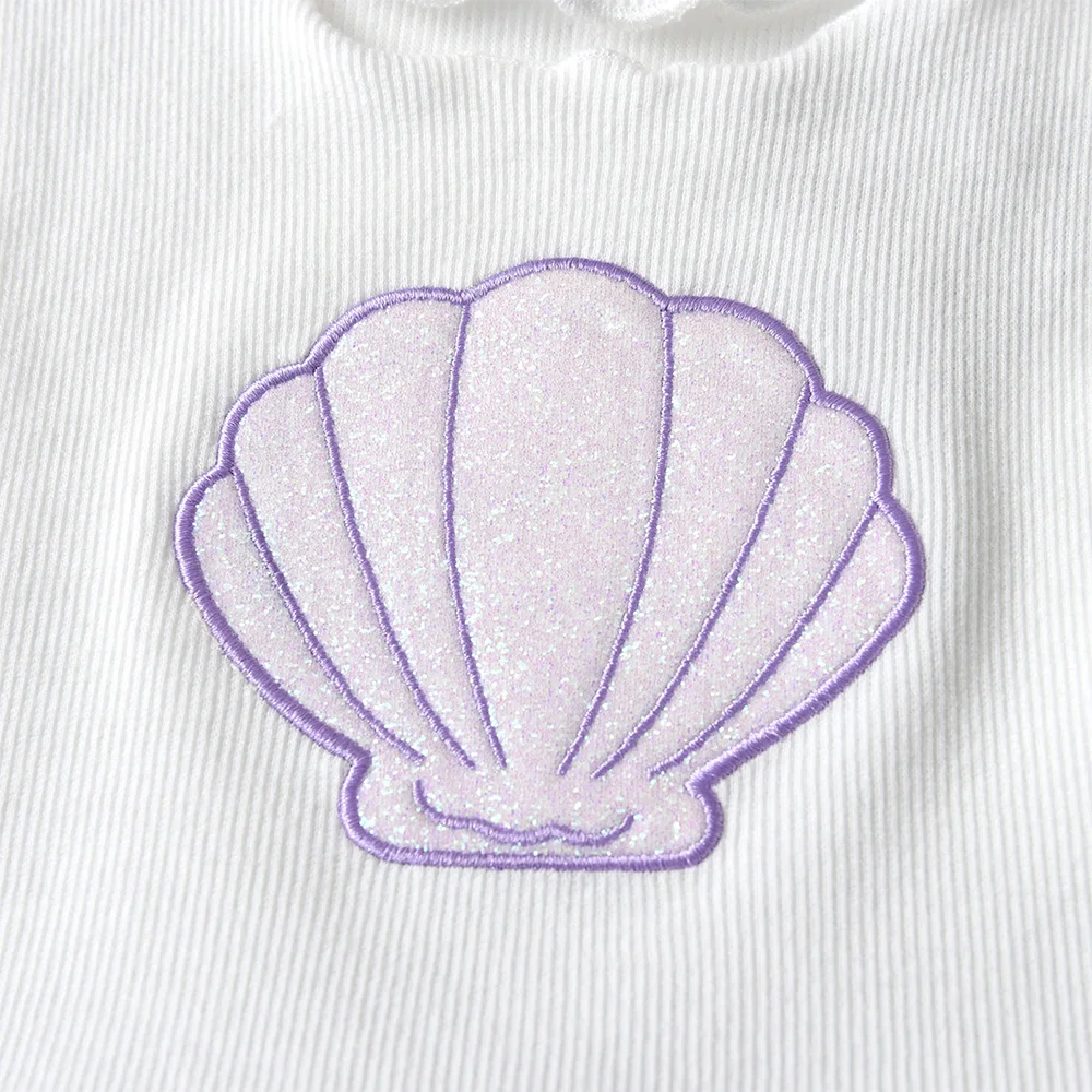 VIKITA Kinder-Kleid in Lila mit Muschel-Stickerei, gestrickt, für Mädchen, Sommer, ärmellos, unregelmäßig, für Party, Tanz, elegantes Tutu-Kuchenkleid – Detail 5