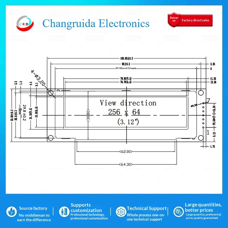 

3.12-inch OLED LCD screen SSD1322 small screen 256x64 display module 7-pin monochrome screen SPI