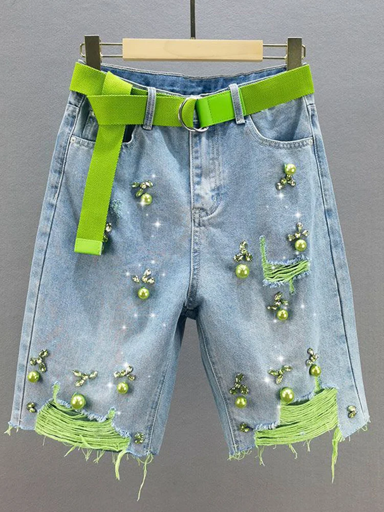 Modische und personal isierte diamant durchbohrte Jeans shorts Damen Sommer neue lose hoch taillierte niedliche Hosen mit Nieten