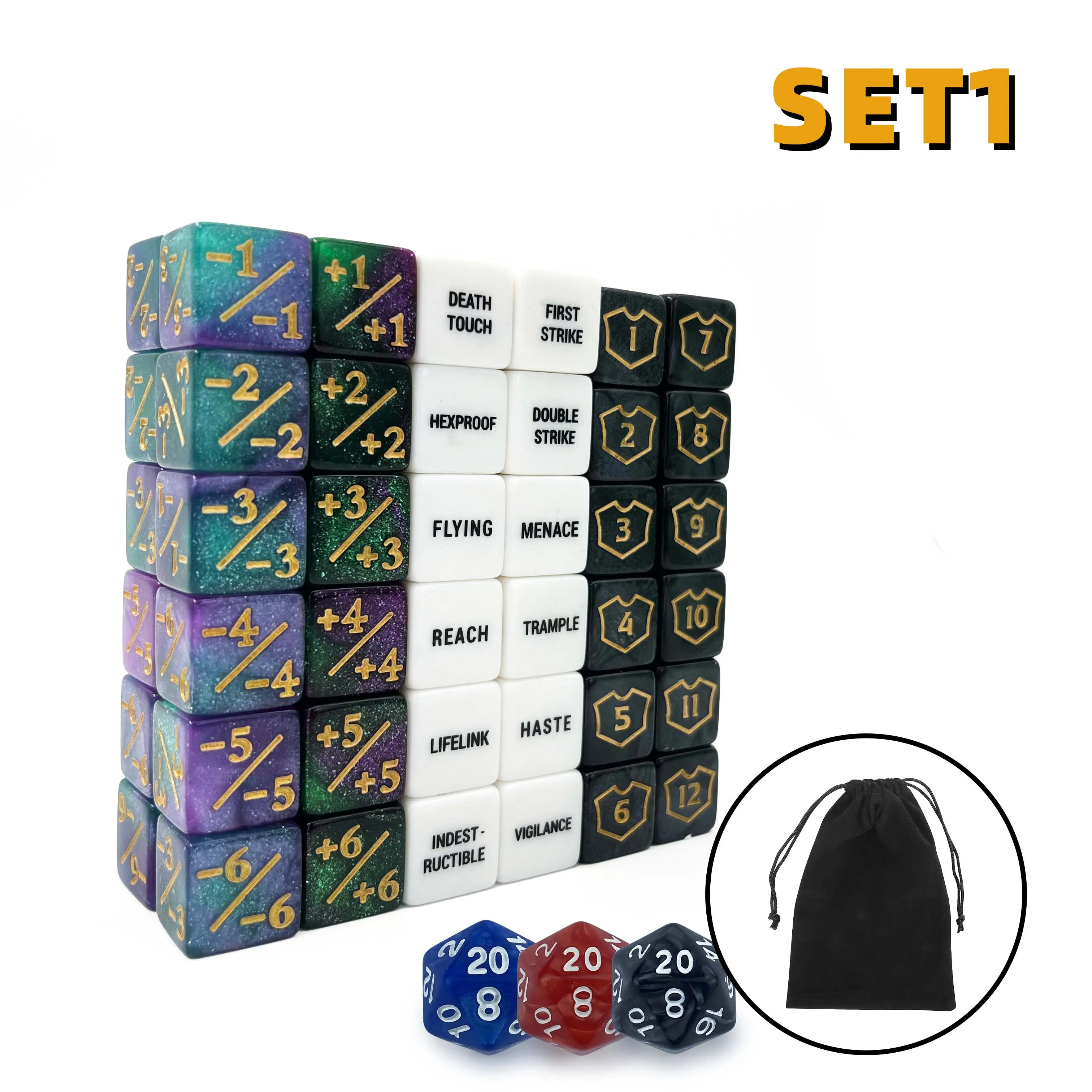 

75Pcs MTG Dice Counters Set 6-Sided Gaming Accessories with Ability Keywords Tokens Shield Life Counter for TCG Cards