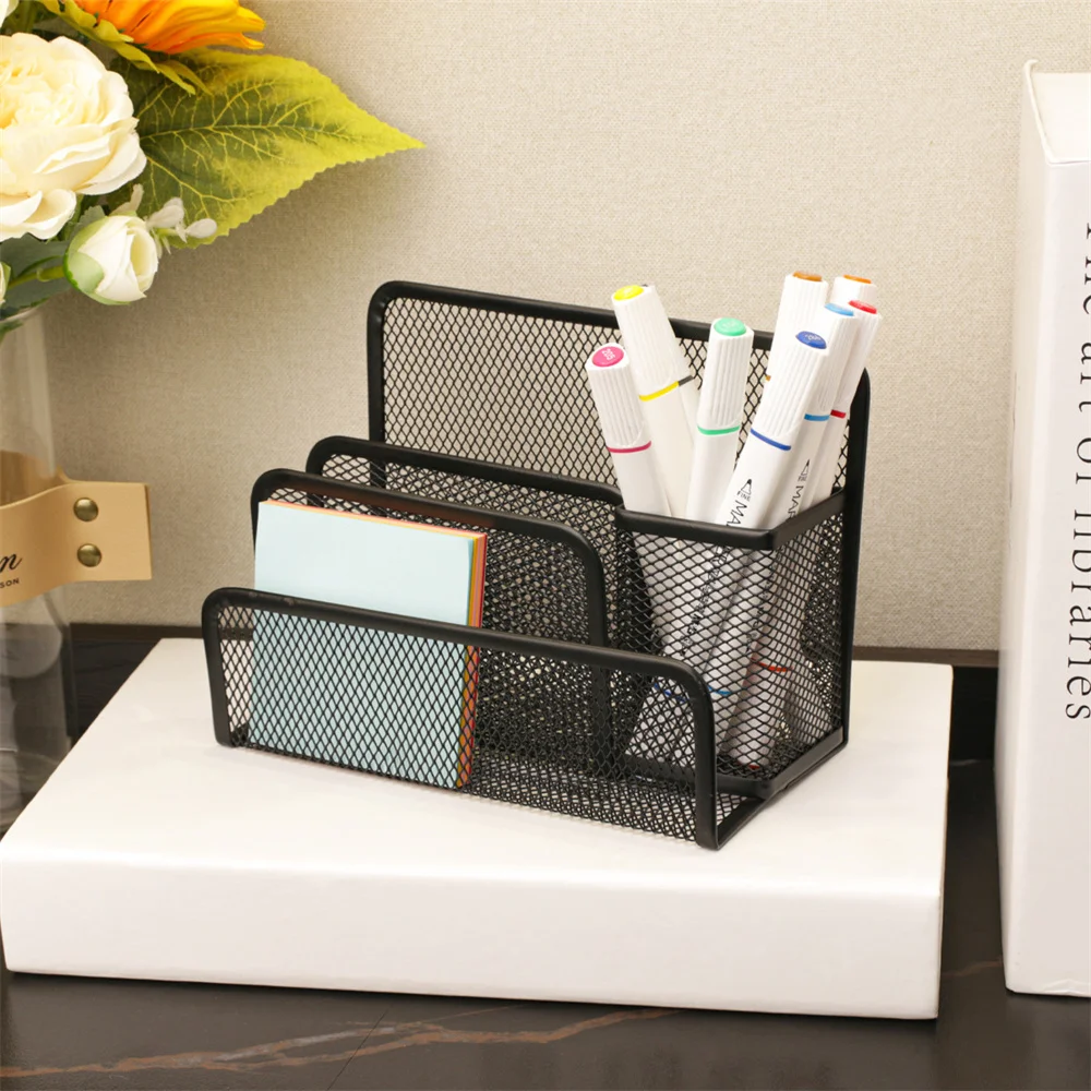 Mesh Desk Organizer Metal Desktop Office Supplies Multi-Functional Pen Holder Stationery with Compartment Drawer for Office Home