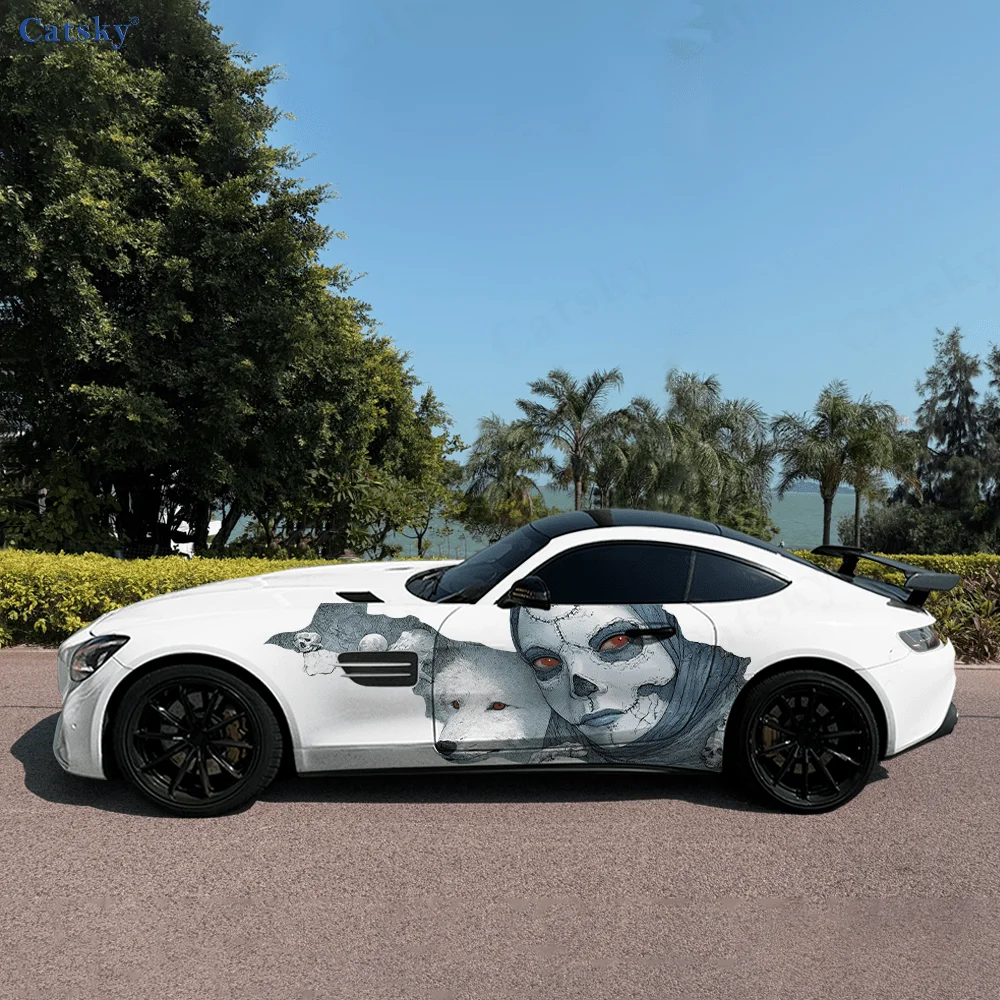 

Крутая девушка с красными глазами и волком, автомобильные виниловые наклейки, самоклеящаяся наклейка из ПВХ, подходит для грузовиков, внедорожников, декор, автоаксессуары, подарок