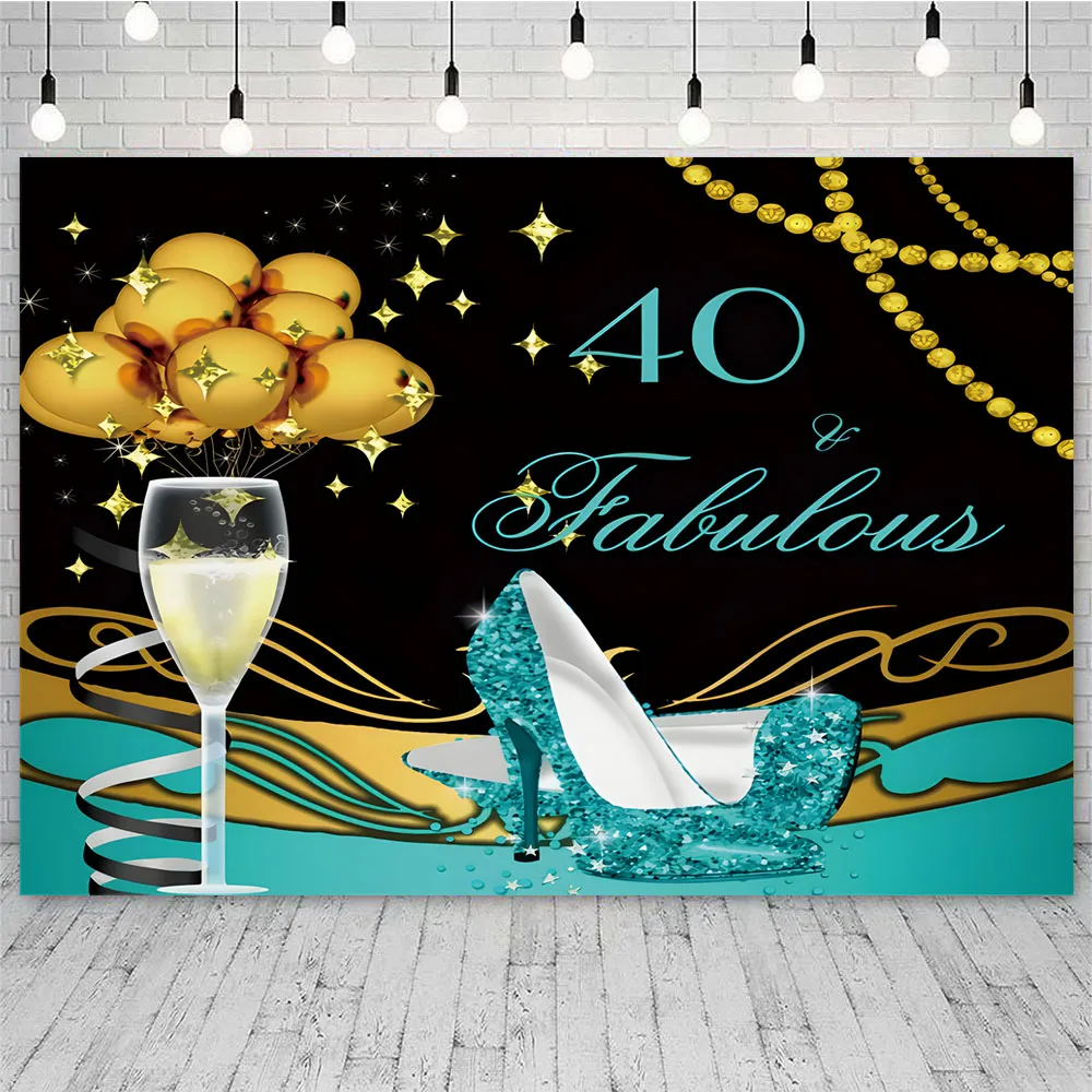 Toile de fond de photographie de joyeux 40e anniversaire pour hommes adultes, bleu marine et or scintillant, fond de 40 ans, décoration de fête brillante