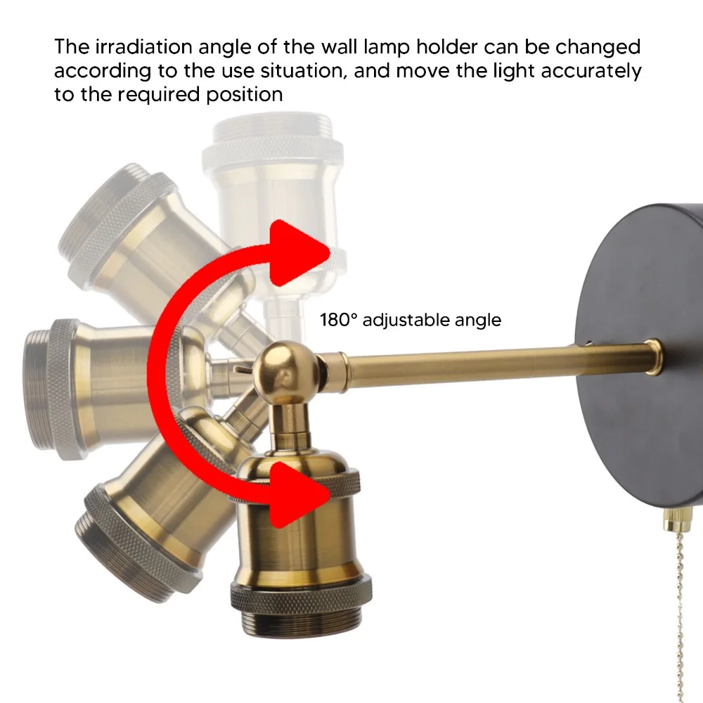 

Simplicity Iron Wall Sconce Gold Finish 180 Degree Adjustable Wall Mounted Lamp 110-220V E27 E26 Base Sconce Cafe