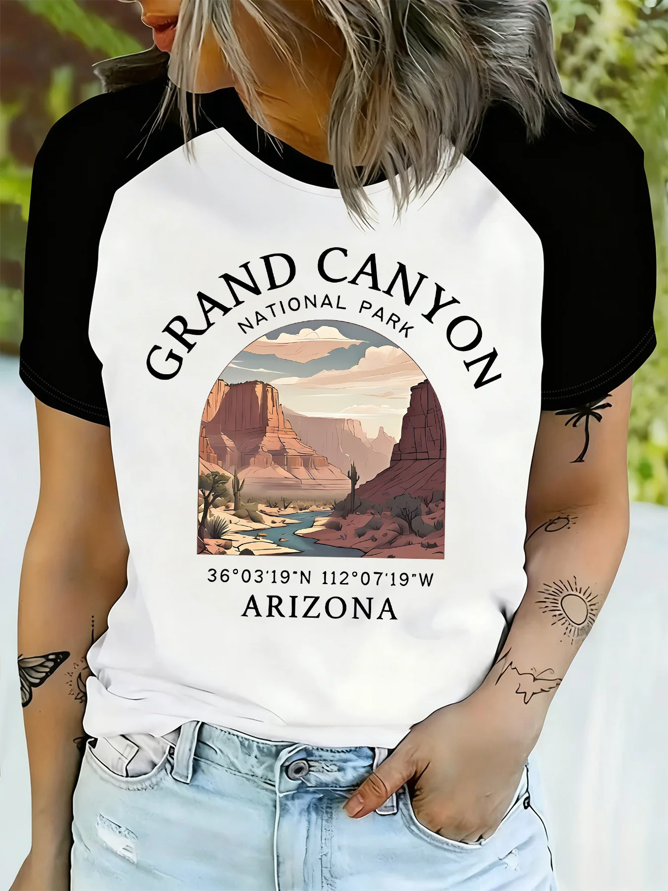 Women's Fashion T-Shirt Grand Canyon National Park Scenery Print Graphic Raglan Short Sleeve T Shirt Casual Y2k Tshirt Clothes