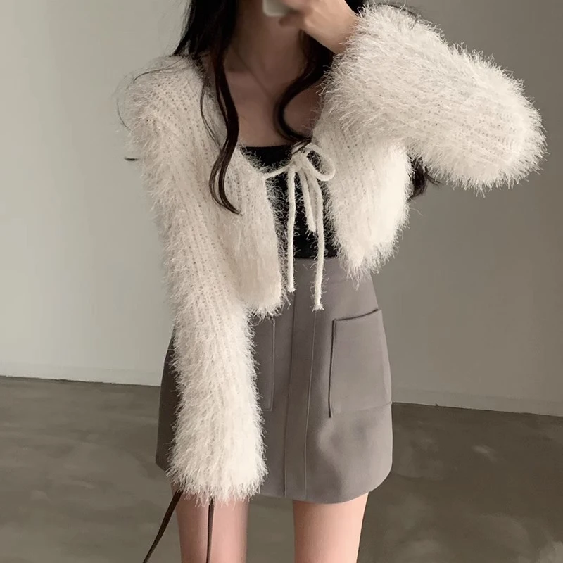 Women Sexy Mink Velvet Loose Cardigan Autumn Winter Soft Sweater Jacket Female Knitted Sweater Coat Long Sleeve Top Jacket