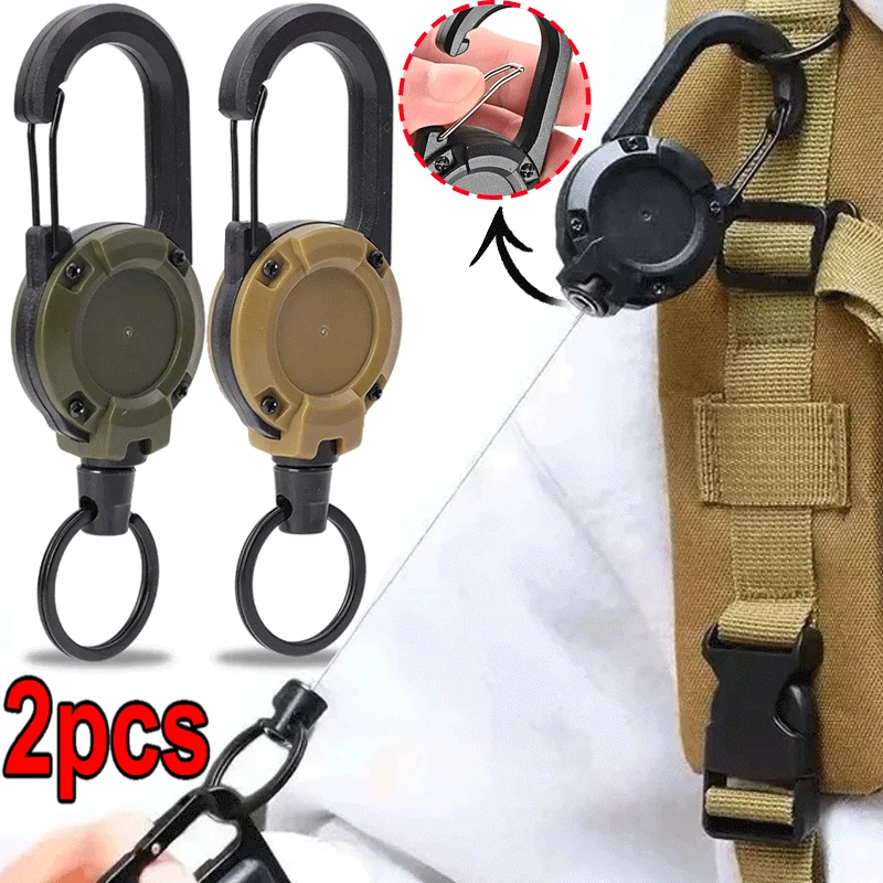 Retractable Rope Carabiner Keychain Outdoor Automatic Wire Rope Luya Anti-theft Tactical Key Holder Telescopic Keyring Hook Tool