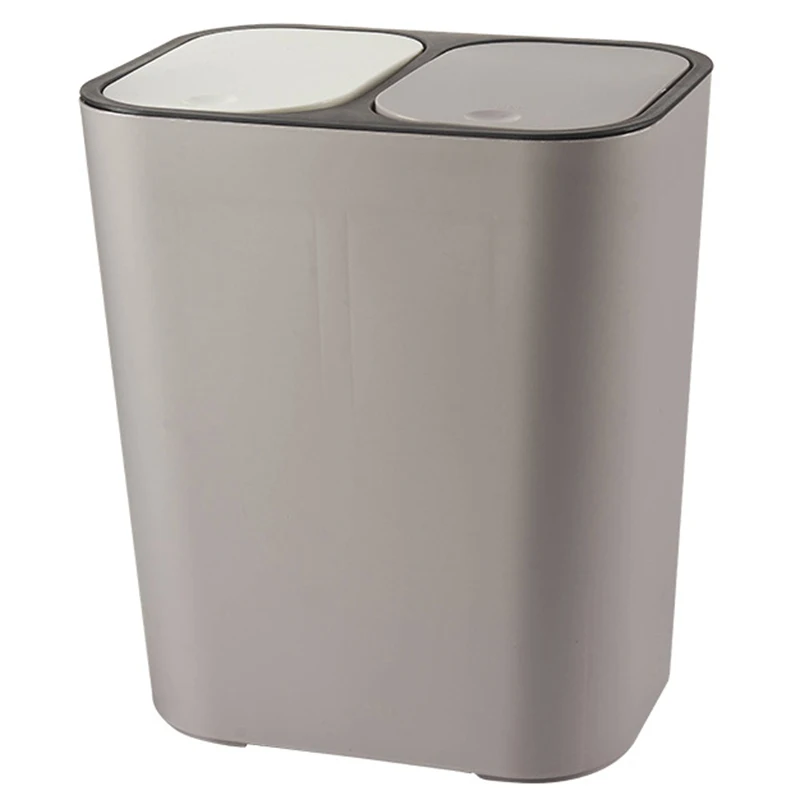 

Trash Can Rectangle Plastic Push-Button Dual Compartment 12 Liter Recycling Waste Bin Garbage Can