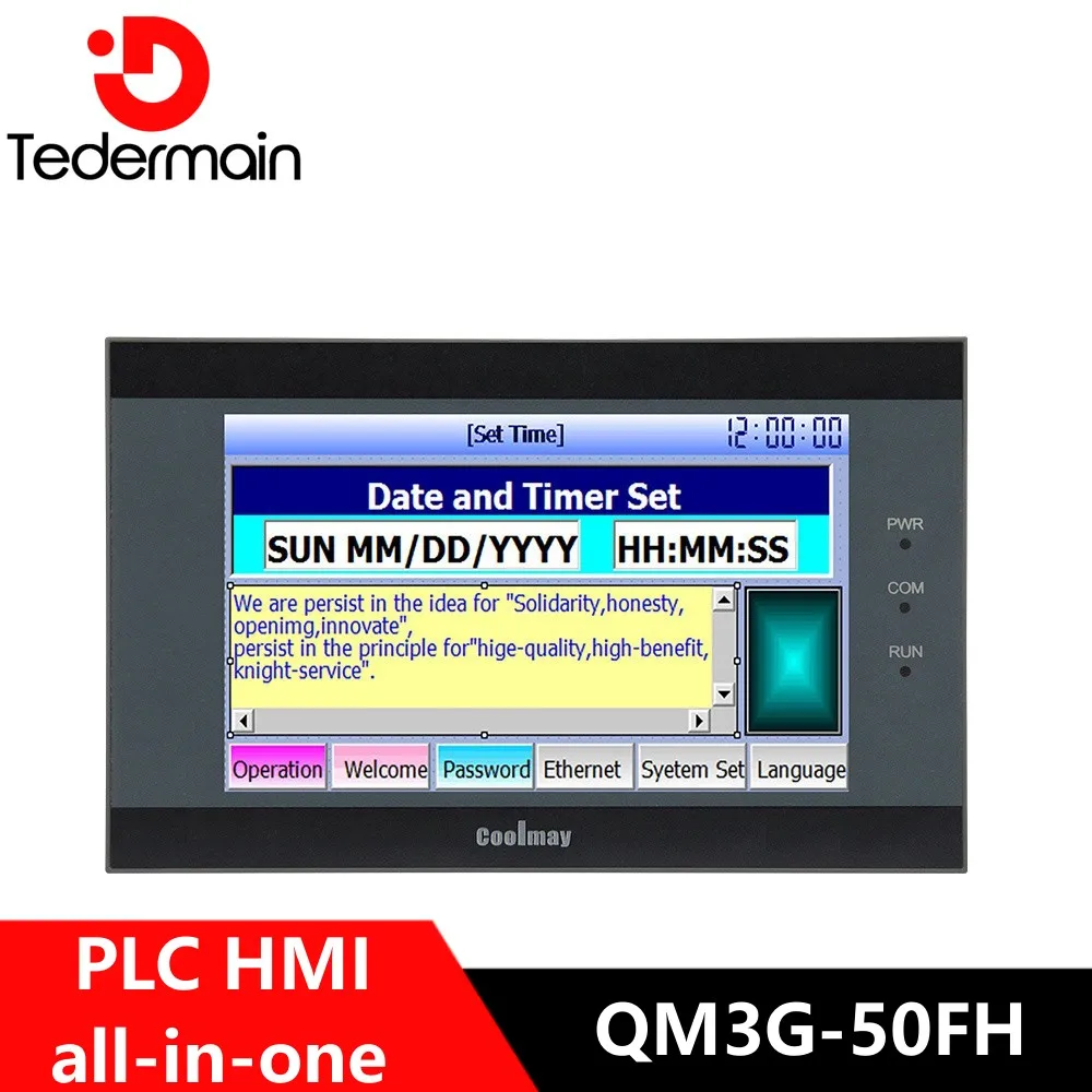 Coolmay 5 بوصة HMI PLC كومبو وحدة تحكم منطقية قابلة للبرمجة مع لوحة اللمس شاشة صناعية QM3G-50FH-24MT/R تناظرية اختيارية