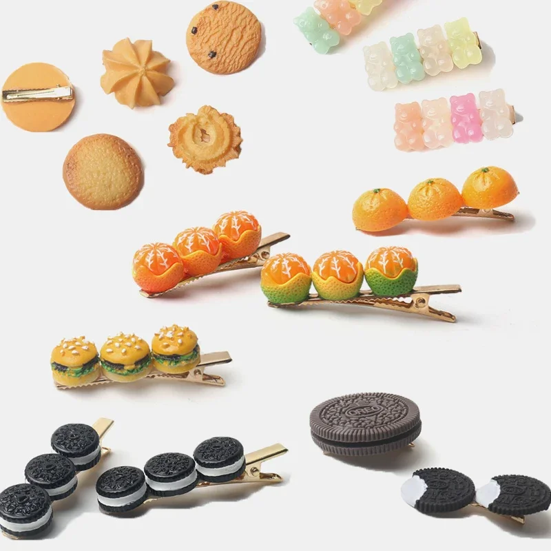 Girls Biscuit Orange Bear Cookie Hair Ornament Fashion Hair Accessories Side Top Hair Clips Cute Creative Hairpin Headdress