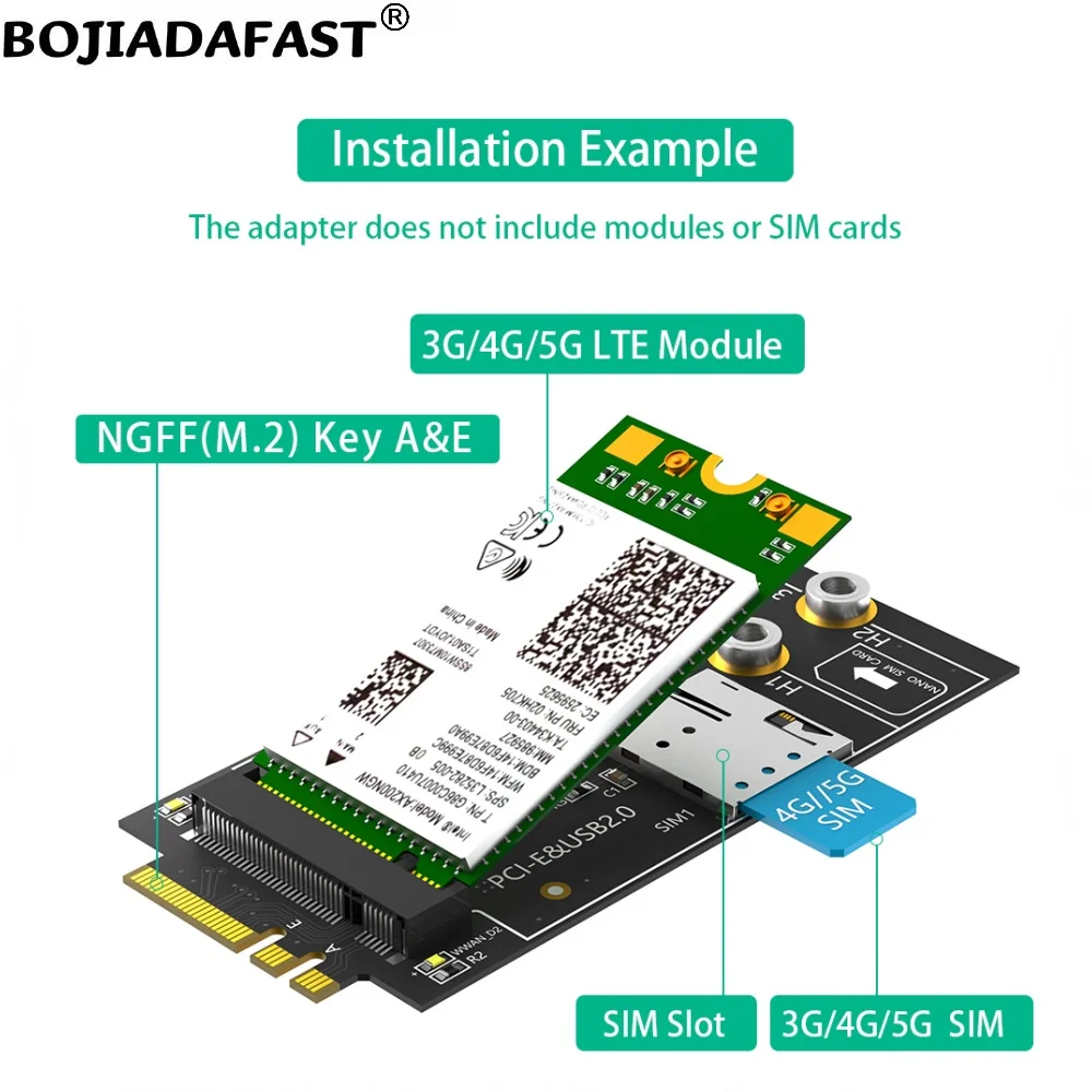 NGFF M.2 Key A+E Interface To M2 Key-B Wireless Adapter With 1 NANO SIM Card Slot For 3G 4G GSM LTE WWAN Modem 5G Module