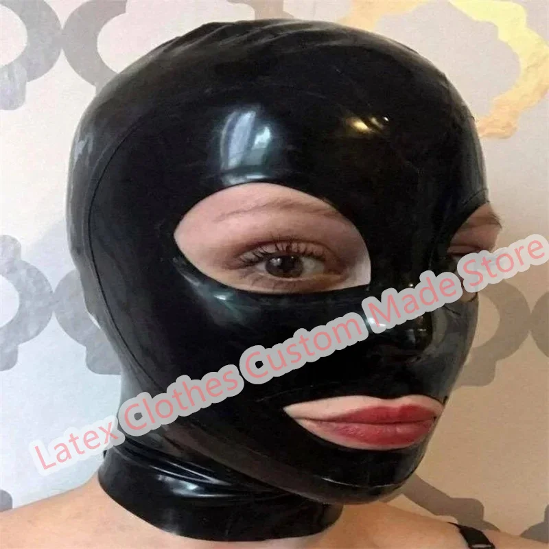 Black Latex Hood Back Zipper Rubber Mask Sexy Fetish Cosplay Halloween Costumes for Men Women