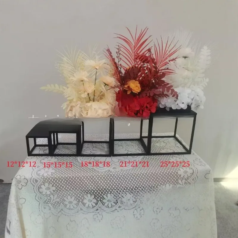 реквизит, черная геометрия, квадратный дорожный направляющий железное искусство, трехмерные украшения, свадебное украшение, добро пожаловать, новые цветы