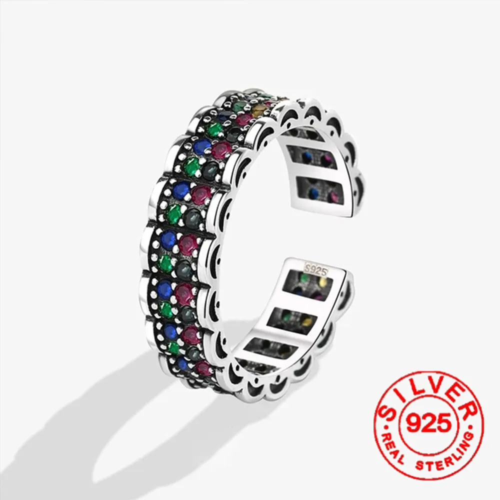 BFCLUB, Color plateado, diseño único, anillo de piedra azul colorida para mujer, joyería, anillo abierto ajustable para dedo para fiesta, regalo de cumpleaños