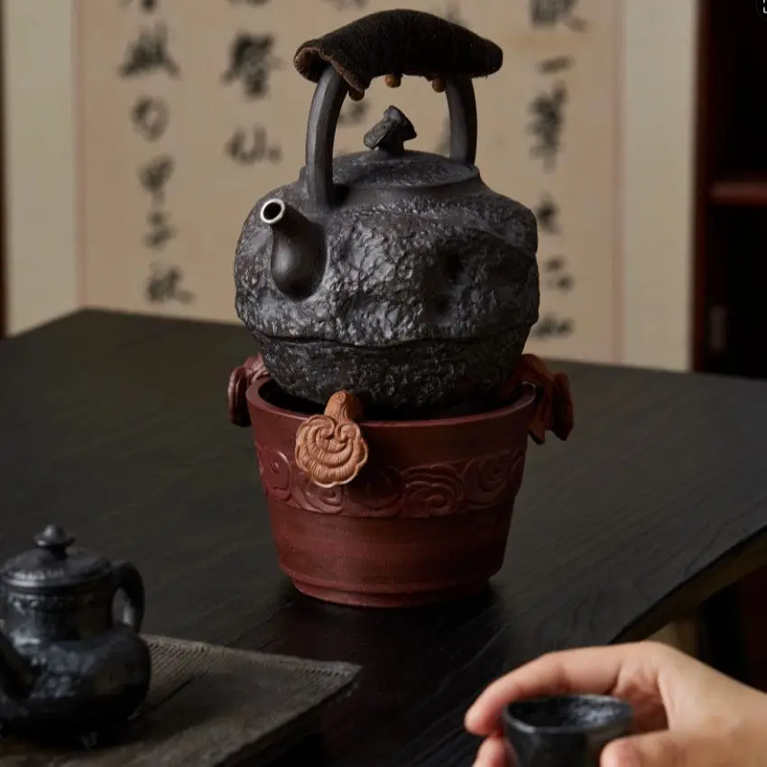 Yingdetang Jingdezhen Tea Brewing Ceramic Kettle Water Boiling Purple Clay Open Fire Safe Square Anti-Scald Handle Pot