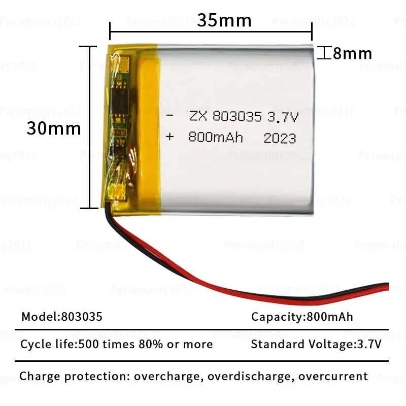 1-10pcs 803035 Battery 800mAh 3.7V Lithium Polymer Battery for Smart Watch Bluetooth Headset Speaker Audio Player Humidifier