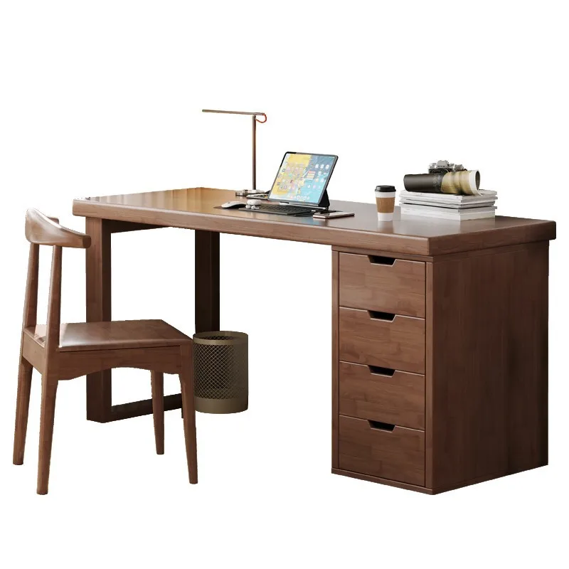 Solid wood double desk, home bookcase combination study table, bedroom two-person desk, modern simple computer desk