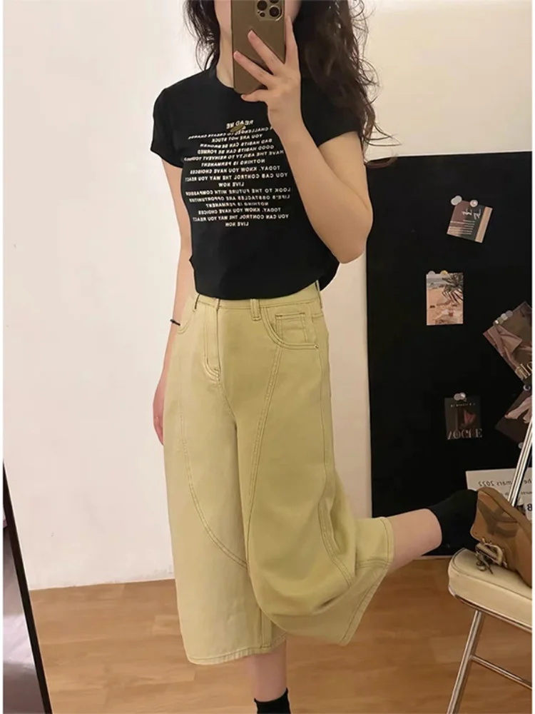 Pantalones vaqueros de pierna recta de cintura alta de color caqui para mujer, novedad de otoño, pantalones vaqueros finos adelgazantes, pantalones vaqueros holgados de calle alta