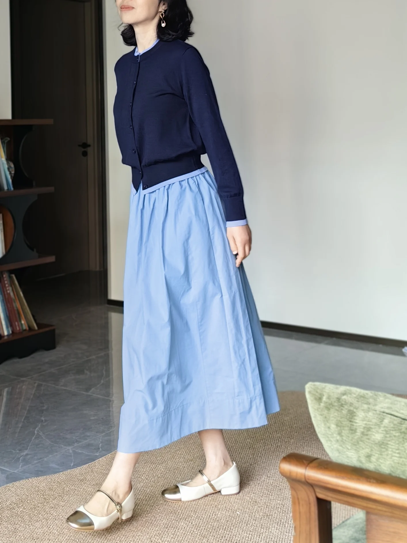 

Удобная синяя юбка А-силуэта с эластичным поясом, высокой талией, из хлопковой ткани, женская, весенне-летняя, модная, пышная, средней длины