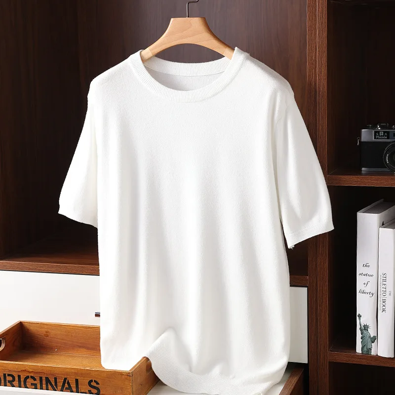 Summer New Short Sleeve Men'S Round Neck Thin Casual-Shirt Knitted Sweater Youth Half Sleeve Base Shirt