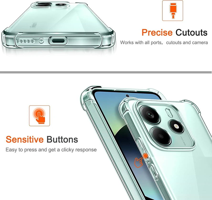 Luxury Shockproof Silicone Soft Case For Xiaomi Redmi Note 14 13 12 Pro 14C 13C 4G 5G 12C 11A A3 A3X A2 Clear Ultra Thin Cover
