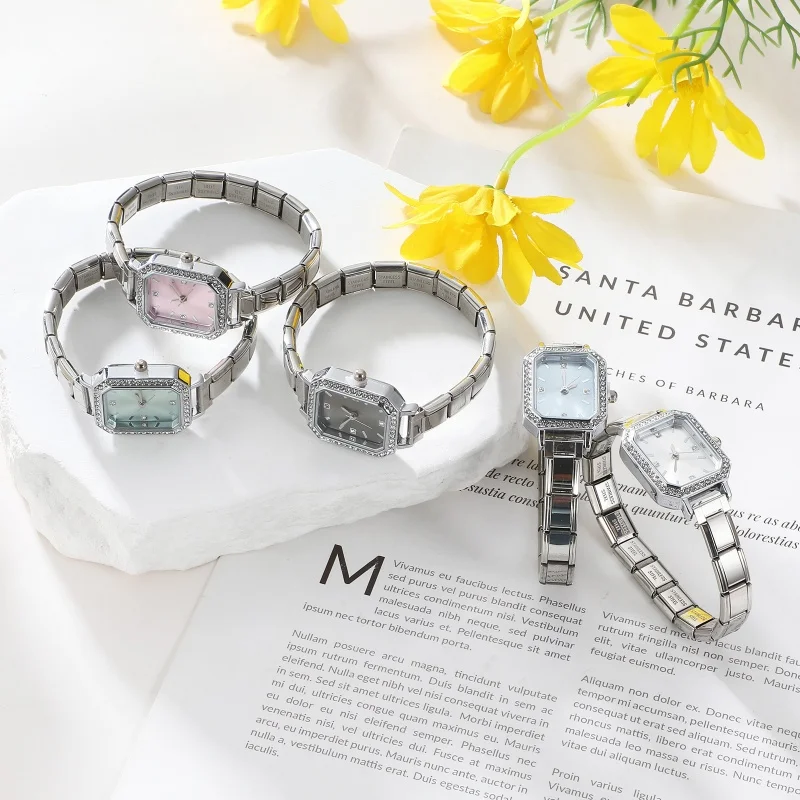 موصل ساعة الموضة الفولاذ المقاوم للصدأ صالح 9 مللي متر وصلات سحرية إيطالية المرأة ساعة مربعة رأس رابط سوار لتقوم بها بنفسك مجوهرات هدية #5