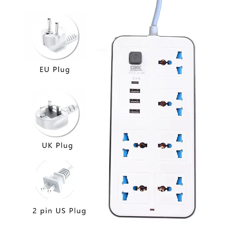 قوة متعددة الحنفية المكونات العالمية الاتحاد الأوروبي الولايات المتحدة المملكة المتحدة منفذ قطاع الطاقة مع 1.8 متر تمديد الحبل التيار المتناوب نوع C منفذ USB تهمة المقبس الكهربائي