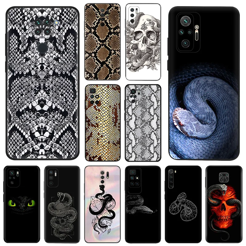 Custodie per telefoni opache per Redmi 9 9A 9C 9T K40 K60 A3 A2 A1 Plus Note 9s 8T 7 8 Pro A3X K60E Snake scale Skull Black Soft Cover