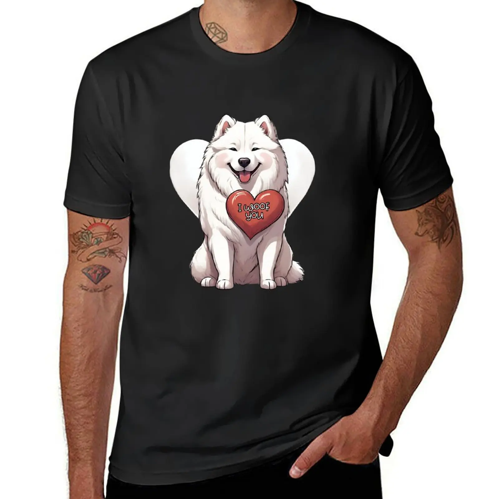 Cute Valentine Samoyed Dog I Woof You - Happy Valentine's Day T-Shirt heavyweights anime clothes funny t shirts for men